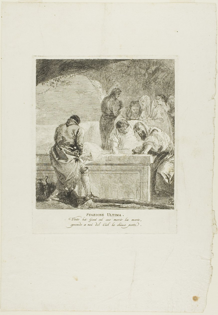 A sírbatétel, tizennegyedik lemez a Keresztút stációiból alkotó: Giovanni Domenico Tiepolo
