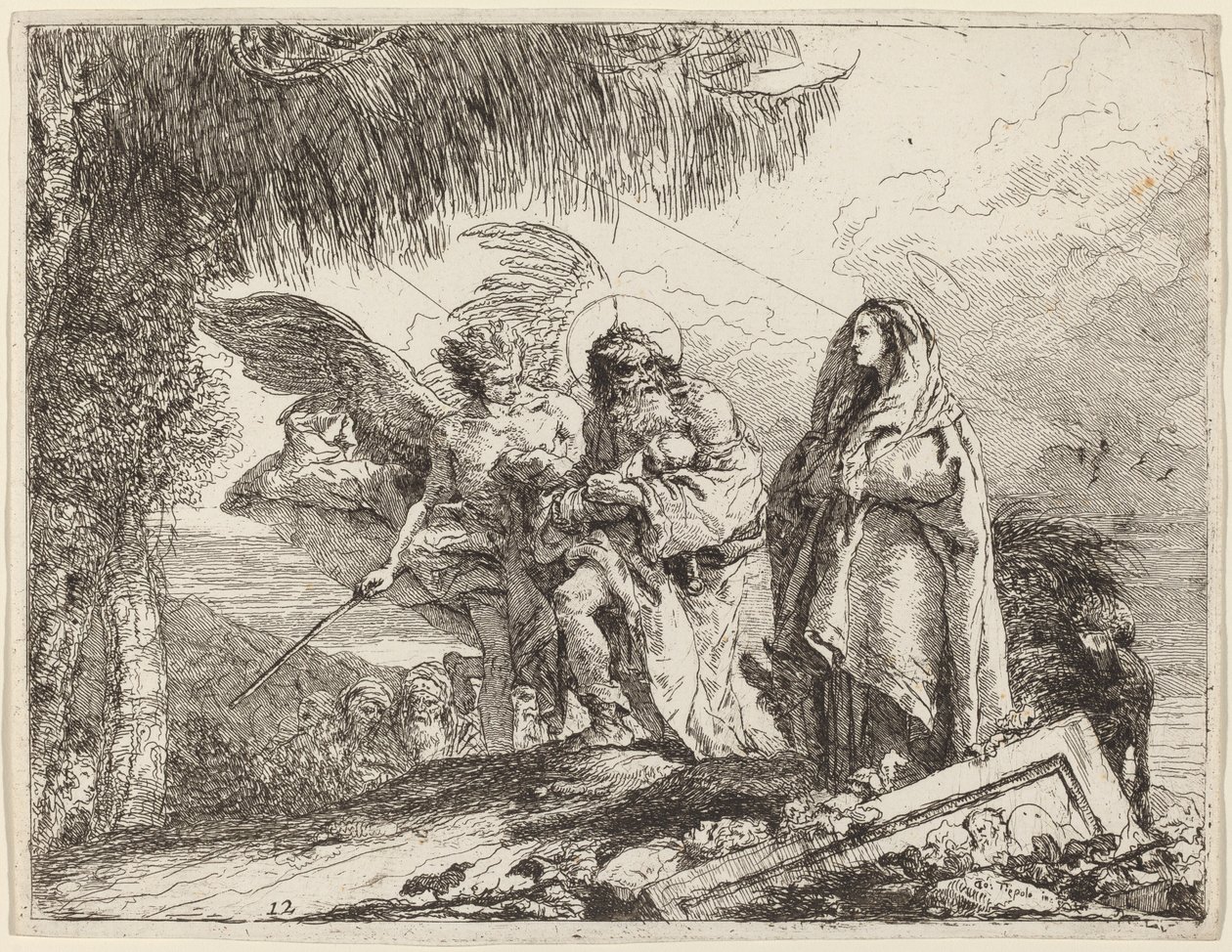A repülés, Szent Család angyallal sétálva alkotó: Giovanni Domenico Tiepolo