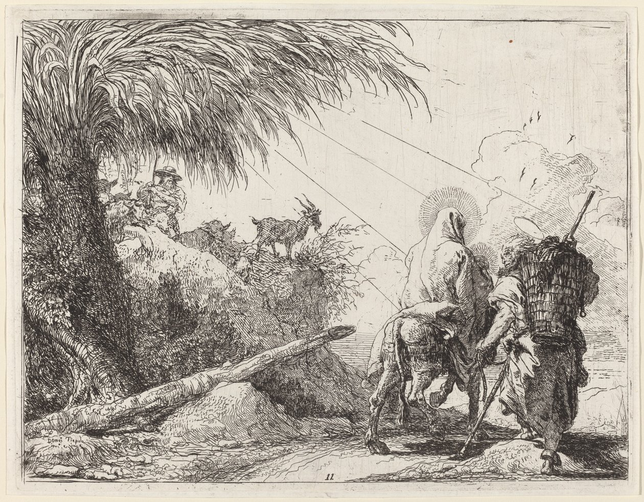 A repülés, Szent Család jobb oldalon, József balra nézve alkotó: Giovanni Domenico Tiepolo