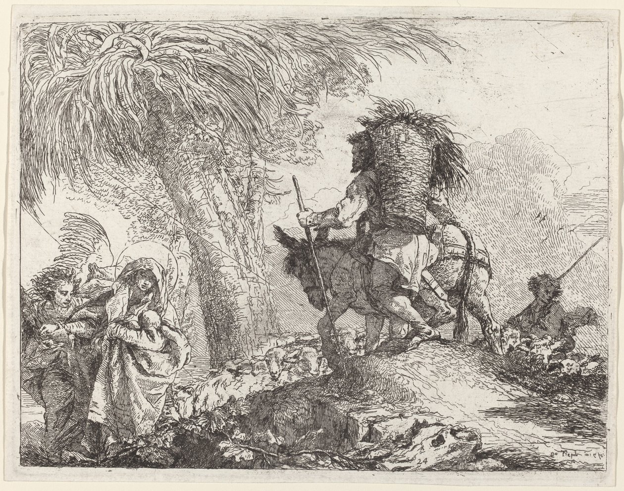 A repülés, József jobbra, Mária és Angyal balra alkotó: Giovanni Domenico Tiepolo