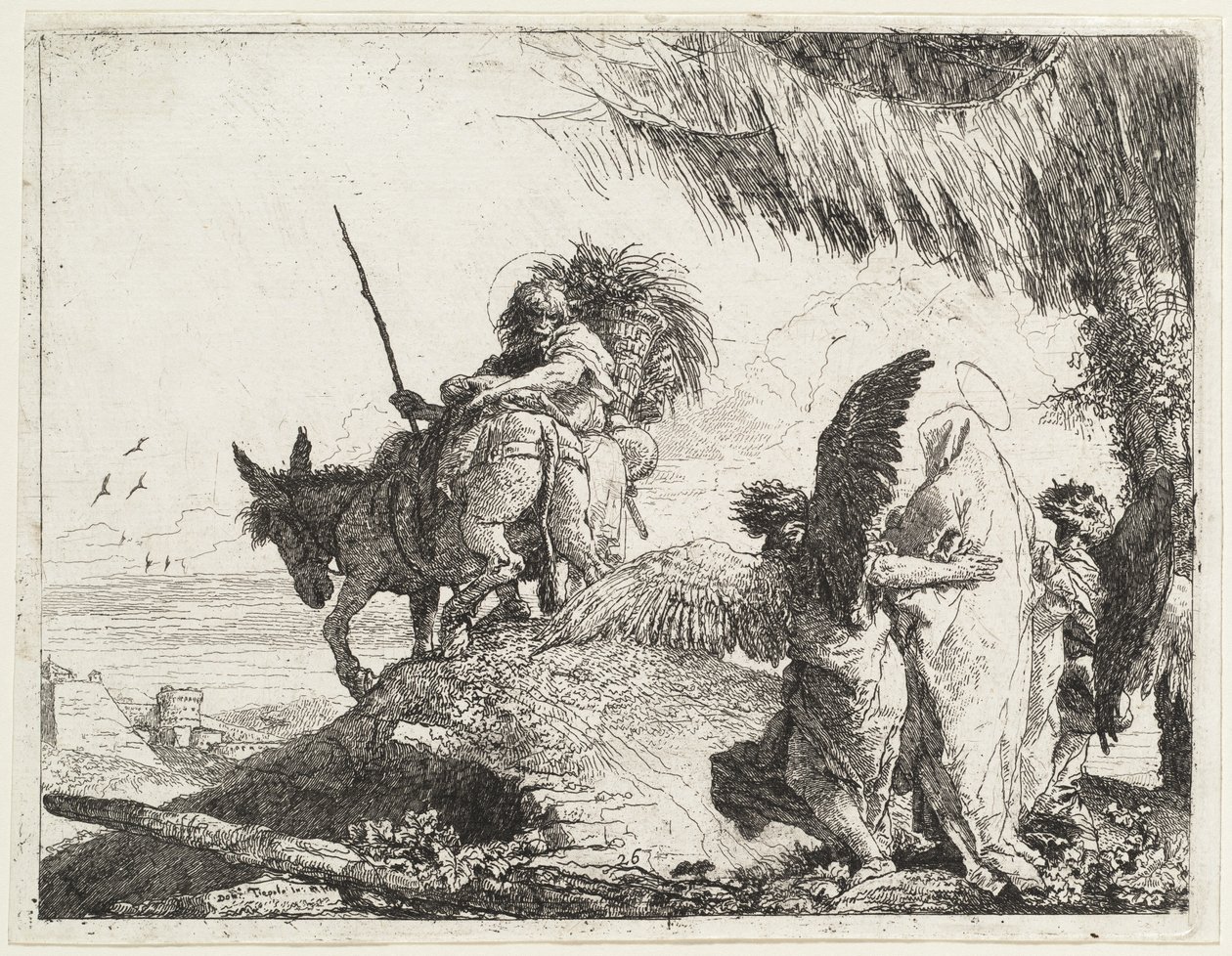 A repülés, jobb oldalon Madonnával, angyalok támogatásával alkotó: Giovanni Domenico Tiepolo