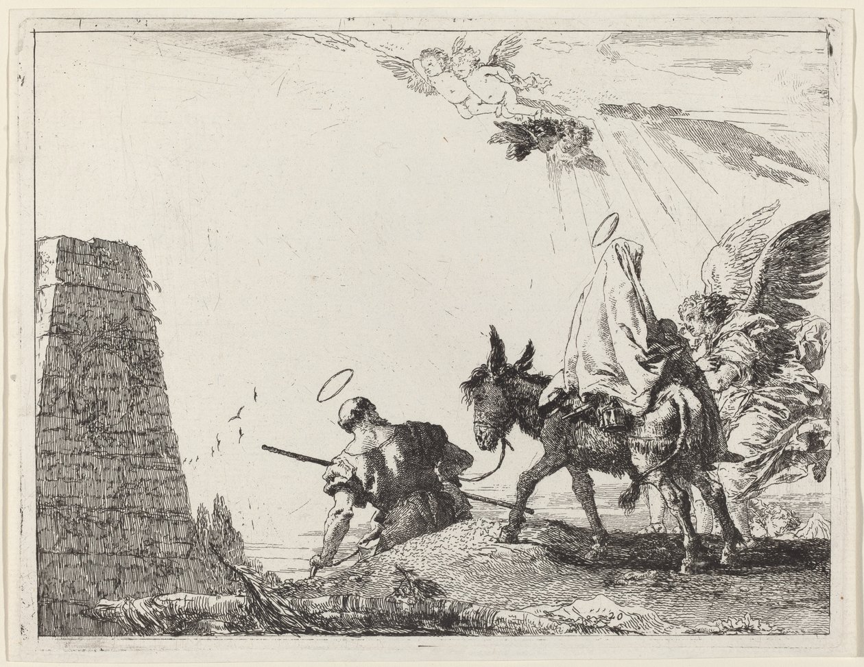 A repülés obeliszkkel a bal oldalon alkotó: Giovanni Domenico Tiepolo