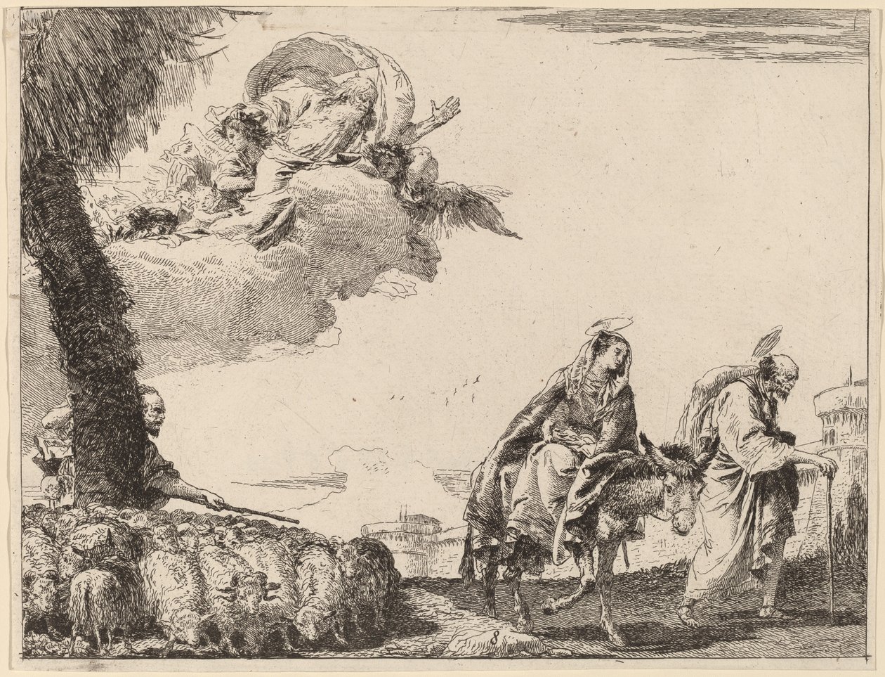 Repülés a Szent Családdal a jobb oldalon alkotó: Giovanni Domenico Tiepolo