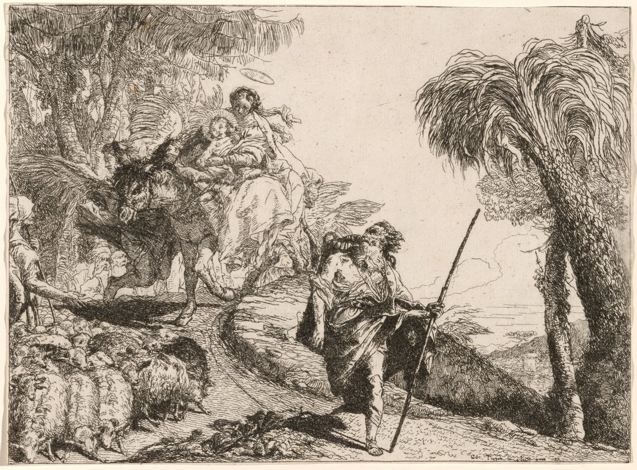 A Szent Család egy ösvényen leereszkedik a pásztorok közelében alkotó: Giovanni Domenico Tiepolo