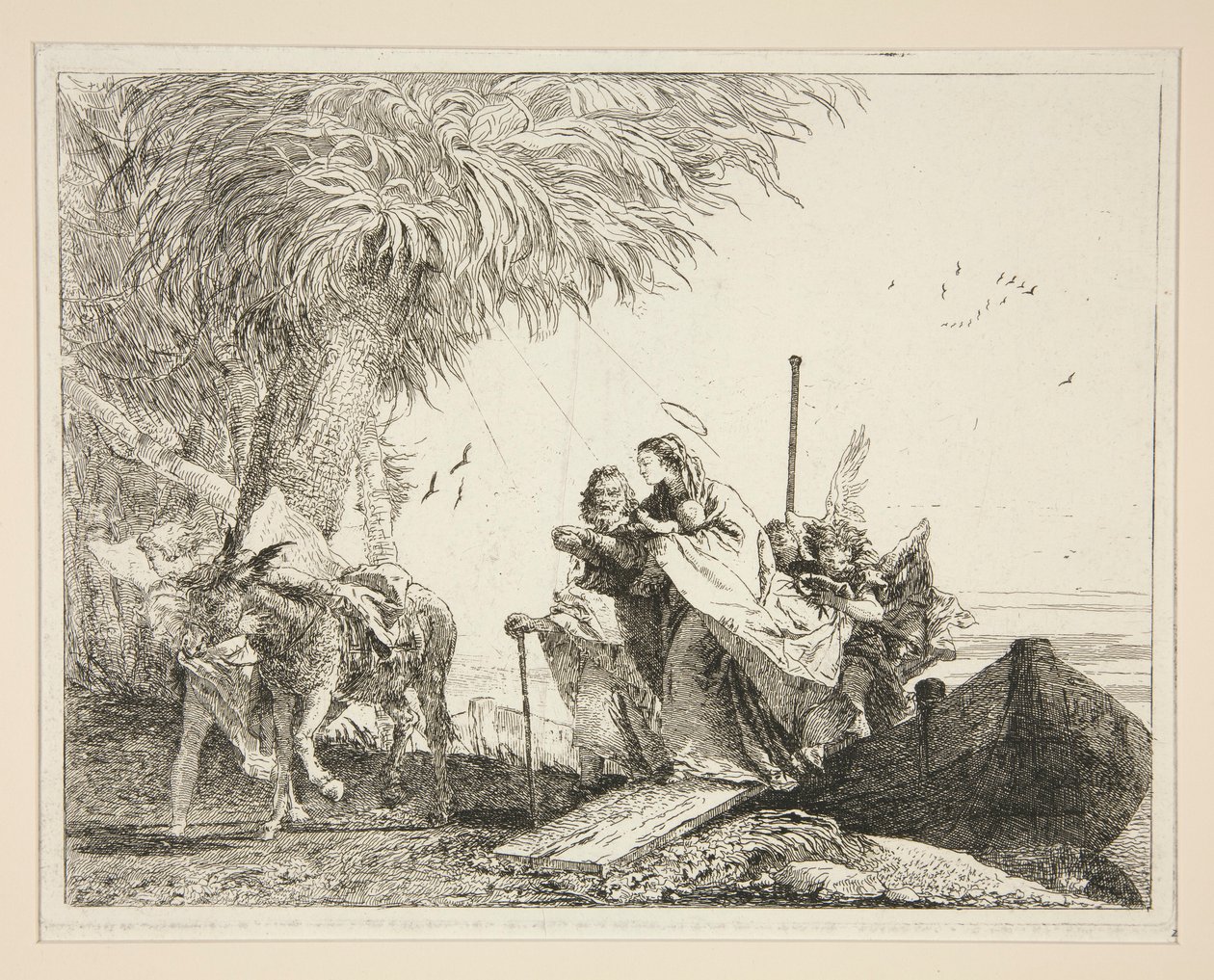 A kiszálló Szent Család, a Festői ötletek az Egyiptomba való repülésen című sorozatból alkotó: Giovanni Domenico Tiepolo