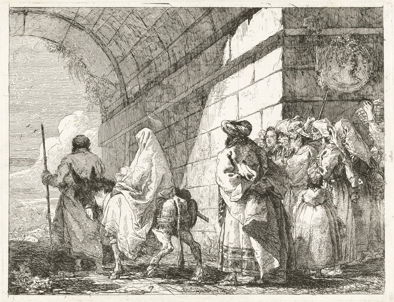 A Szent Család áthalad egy városi diadalív alatt alkotó: Giovanni Domenico Tiepolo