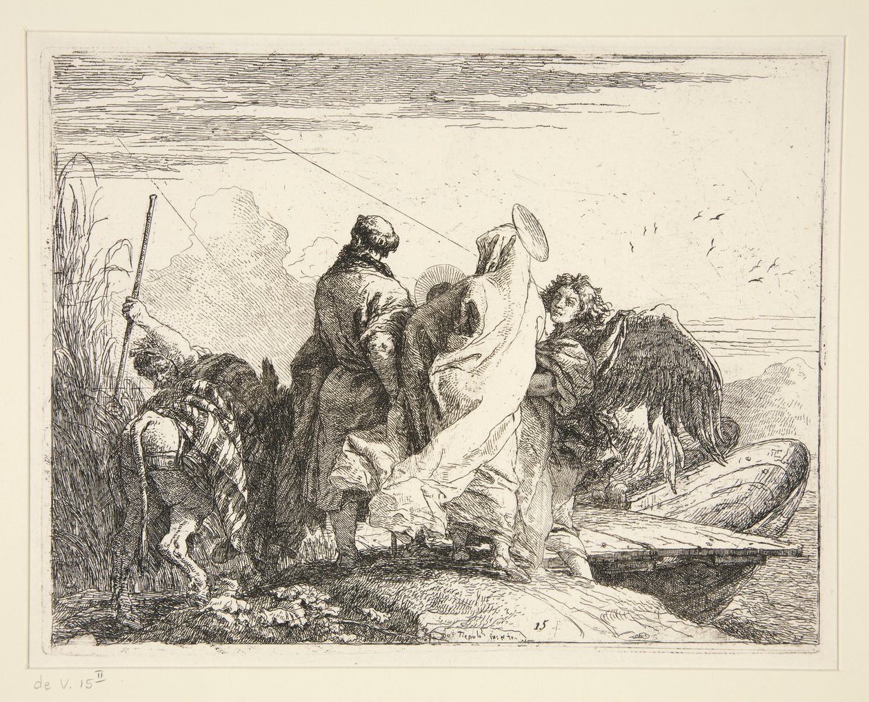 A Szent Család egy folyó mellett, az Idee pittoresche sulla fuga in Egitto (Repülés Egyiptomba) sorozatból alkotó: Giovanni Domenico Tiepolo