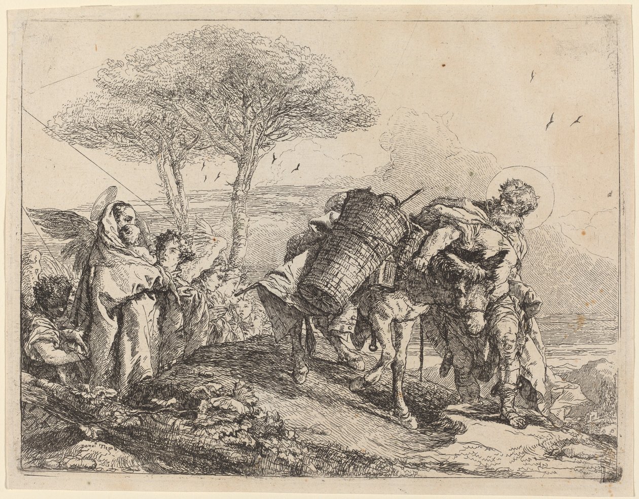 A Madonna és a gyermek bal oldalon, angyalok aktájával alkotó: Giovanni Domenico Tiepolo