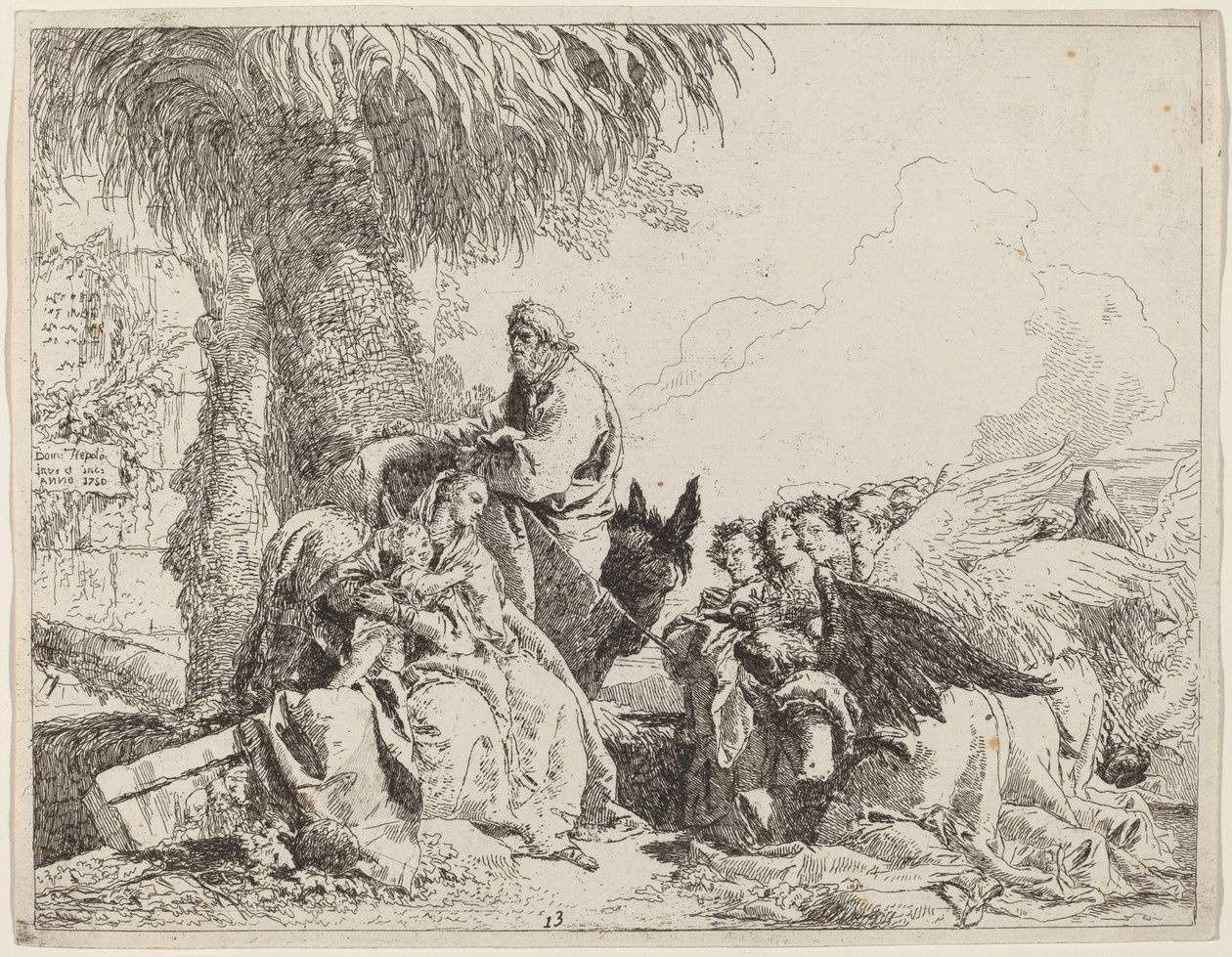 The Rest on the Flight, imádó angyalokkal alkotó: Giovanni Domenico Tiepolo