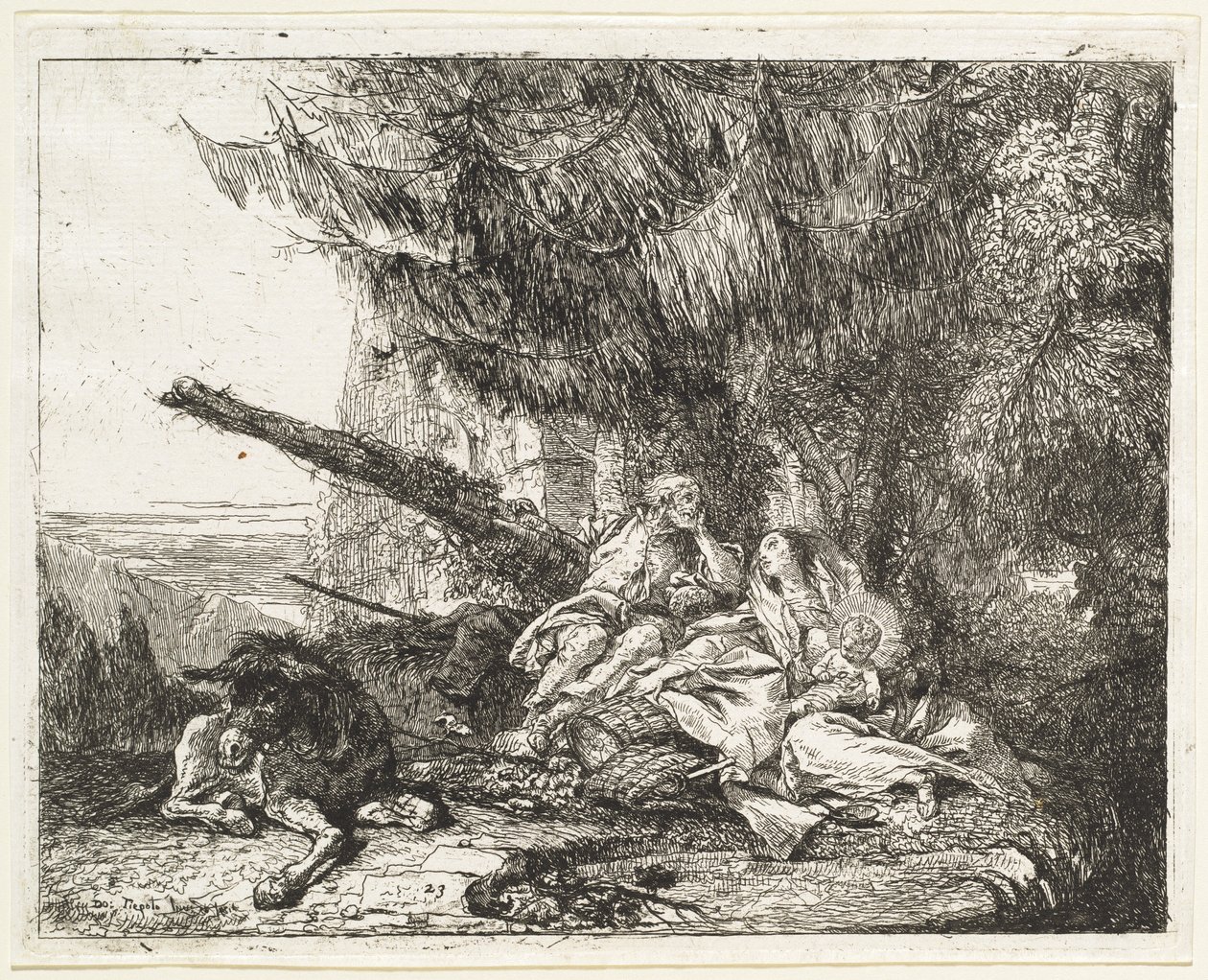 A többiek repülés közben, Szent Családdal egy fa alatt alkotó: Giovanni Domenico Tiepolo