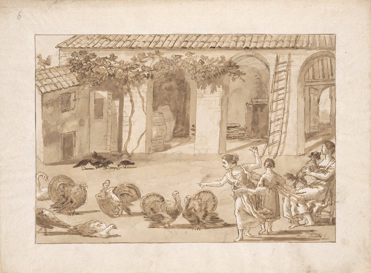 Pulykák egy velencei tanyaudvarban, a harmadik rajz Tiepolóban alkotó: Giovanni Domenico Tiepolo