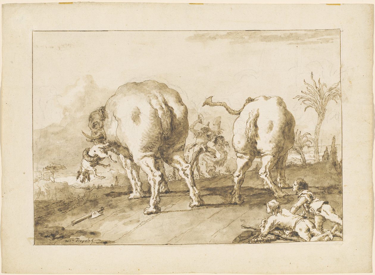 Két tomboló elefánt alkotó: Giovanni Domenico Tiepolo