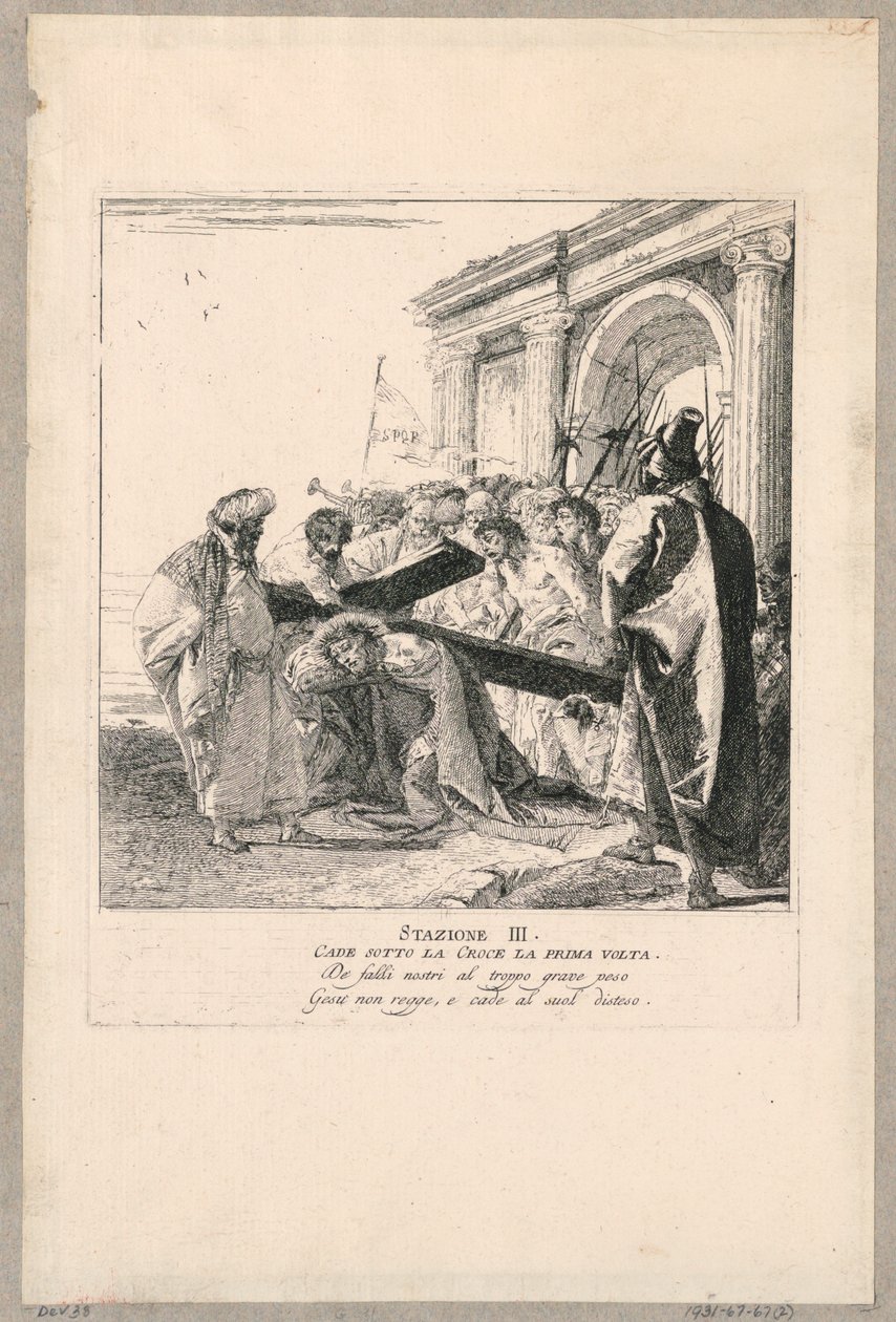 Via crucis – III. állomás, először esik a kereszt alá alkotó: Giovanni Domenico Tiepolo