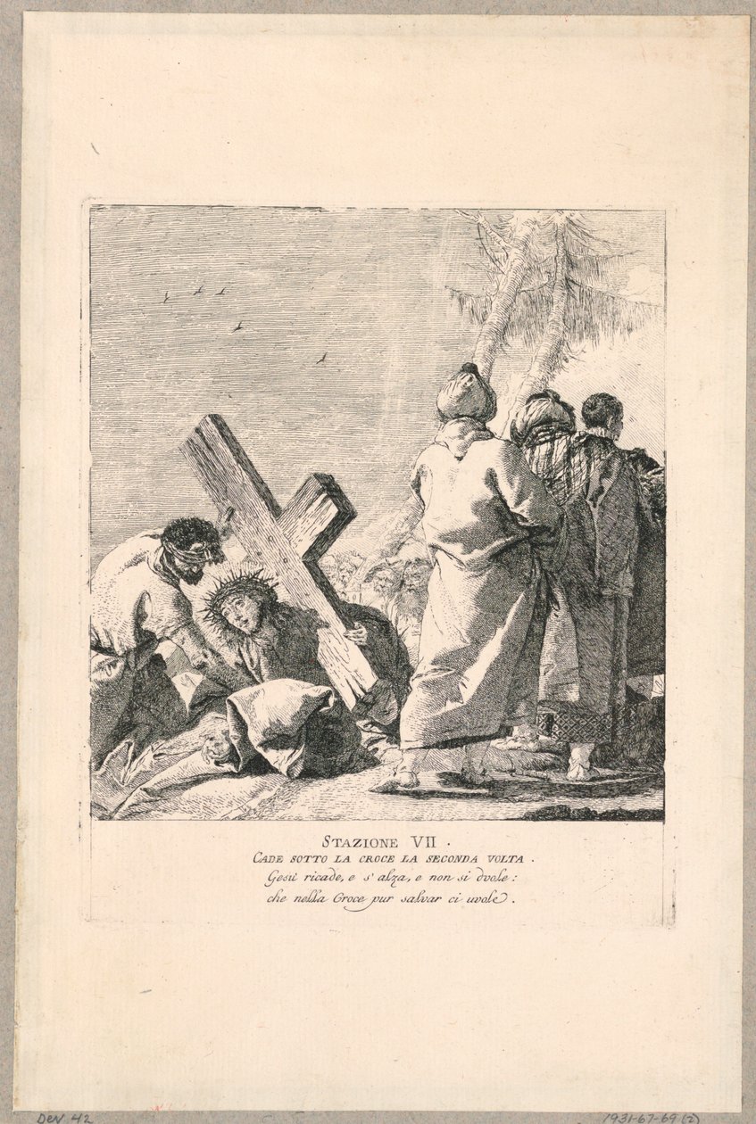 Via crucis – VII. állomás, másodszor esik a kereszt alá alkotó: Giovanni Domenico Tiepolo