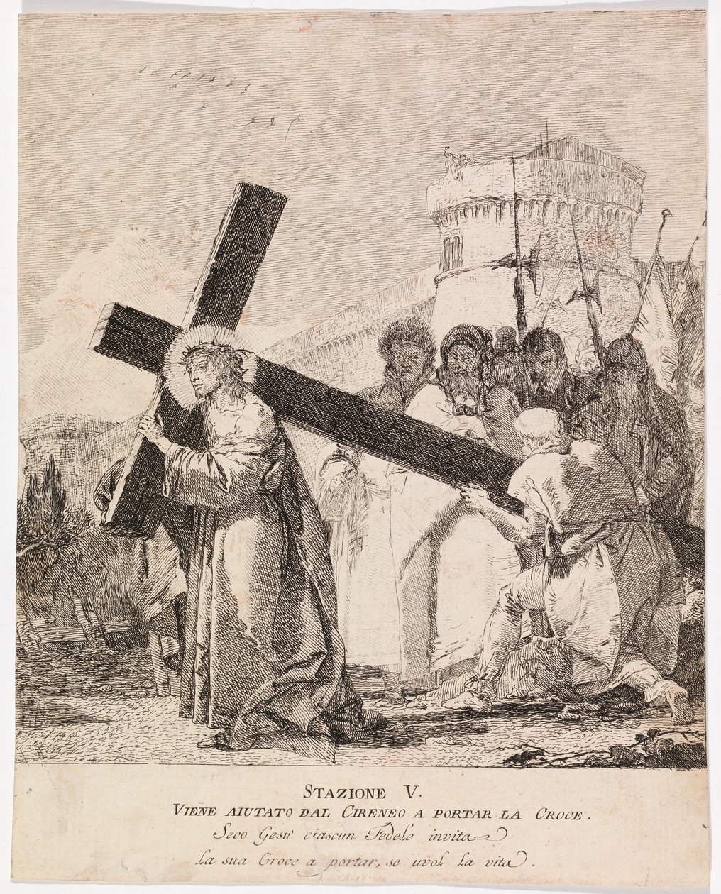 Via crucis - V. állomás: Cirenei Simon segít Jézusnak a keresztet vinni alkotó: Giovanni Domenico Tiepolo