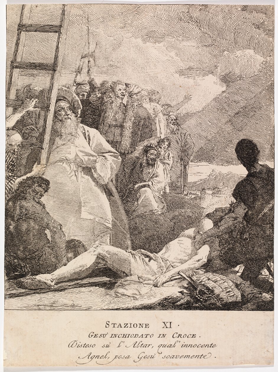 Via crucis - XI. Jézust a keresztre szegezik alkotó: Giovanni Domenico Tiepolo