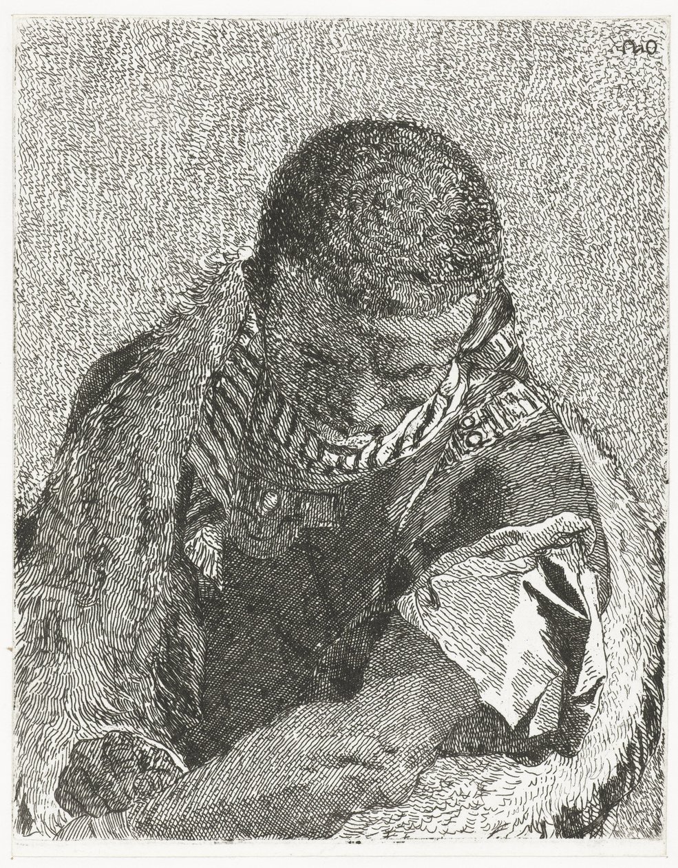 Fekete fiú lehajtott fejjel Fejgyűjtemény (sorozat címe) Raccolta di Teste (sorozat címe) alkotó: Giovanni Domenico Tiepolo