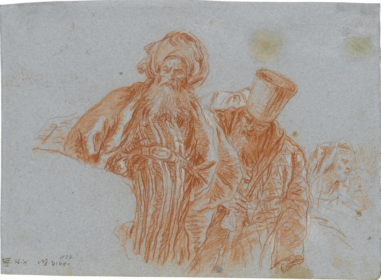 Két keleti kereskedő; verso: Bal kéz feszületet tart alkotó: Giovanni Domenico Tiepolo