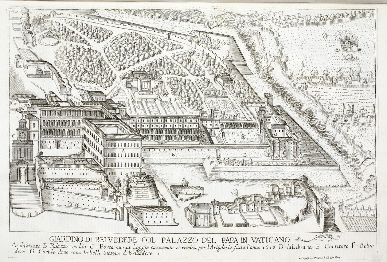 Kilátás a Belvedere kertre a Pápai Palotában, Vatikánban alkotó: Giovanni Domenico de