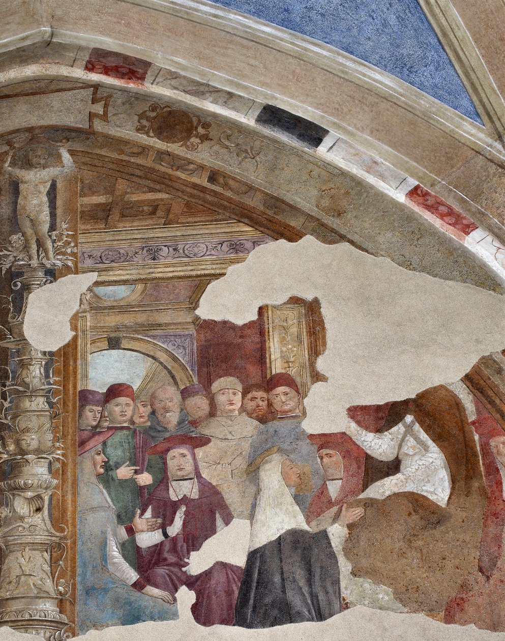 Sienai Szent Katalin ábrázolása XI. Gergely pápa előtt Giovanni Donato da Montorfano avignoni freskója (1460-1502) A Bolla-kápolna kerete, bal oldali hajó (Sienai Szent Katalin XI. Gergely pápa előtt Avignonban) Freskó Giovanni Dona alkotó: Giovanni Donato Montorfano