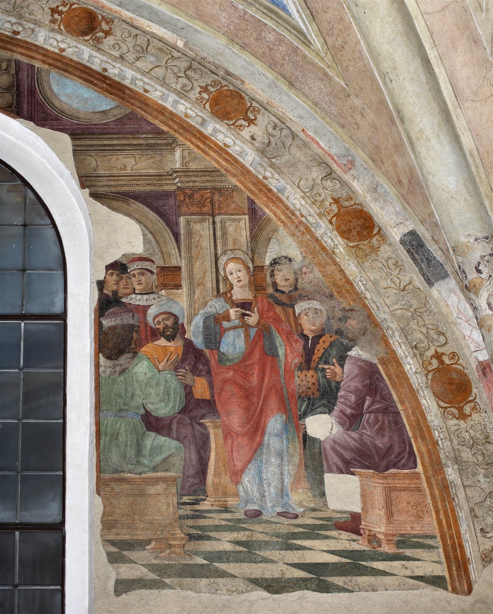 Alexandriai Szent Katalin és a pogányok vitájának ábrázolása Giovanni Donato da Montorfano (1460-1502) Milánó freskója, a Santa Maria delle Grazie bazilika alkotó: Giovanni Donato Montorfano