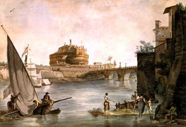 Hadrianus mauzóleuma a római St. Angelo kastélyban (toll és akvarell papíron) alkotó: Giovanni and Ducros Abraham Volpato