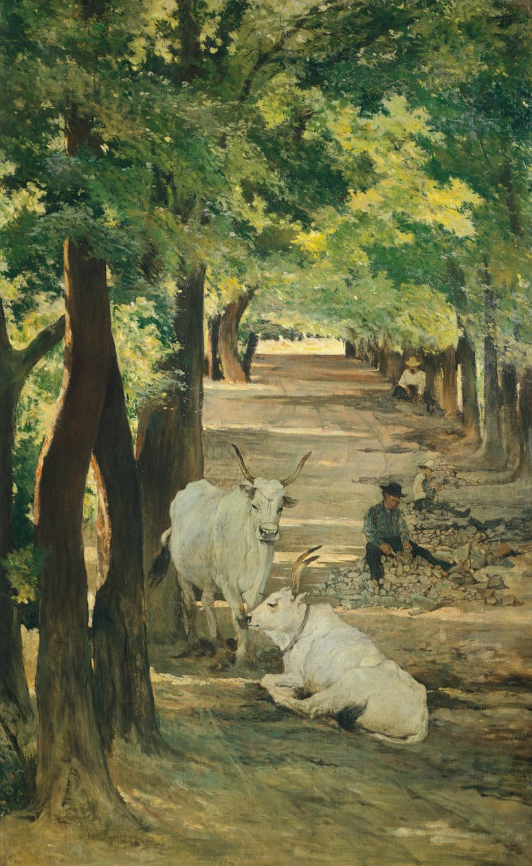 Avenue with Oxen and Stonebreaker, Giovanni Fattori (1825-1908) alkotó: Giovanni Fattori