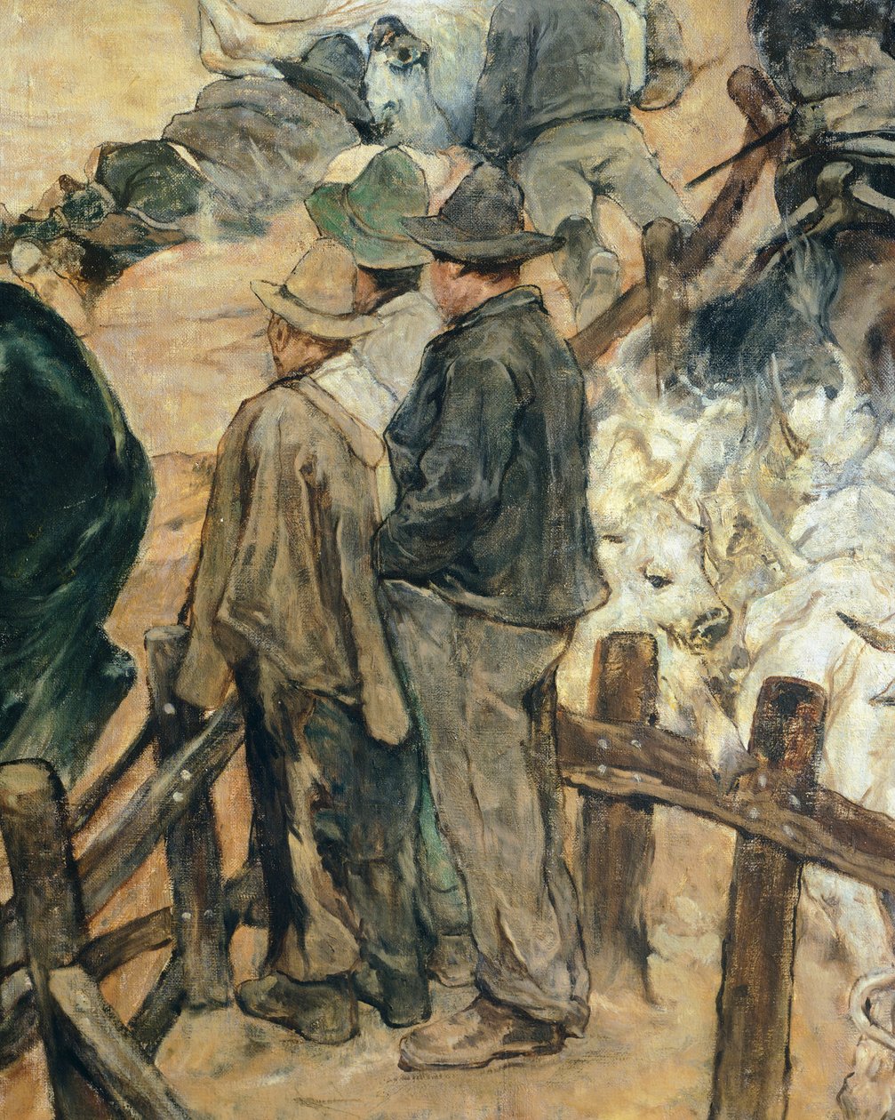 Fiatal bikák márkajelzése Maremmában, 1887 körül, Giovanni Fattori (1825-1908), 86x172 cm, Részlet alkotó: Giovanni Fattori