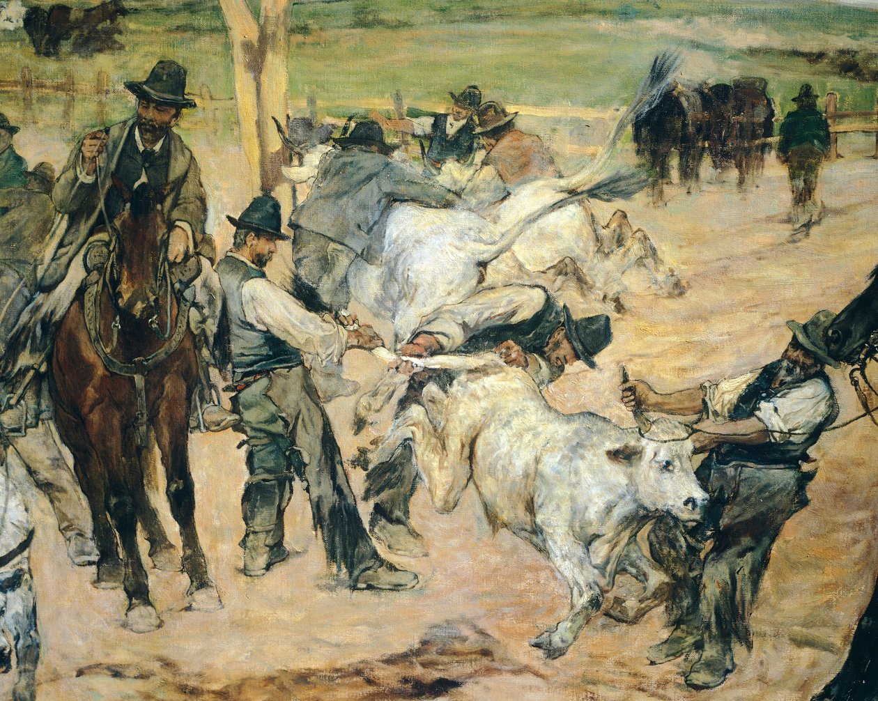 Fiatal bikák márkajelzése Maremmában, 1887 körül, Giovanni Fattori (1825-1908), 86x172 cm, Részlet alkotó: Giovanni Fattori