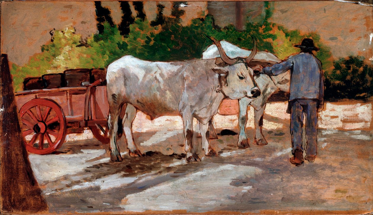 Kocsi bikákkal és paraszttal - Festmény alkotó: Giovanni Fattori