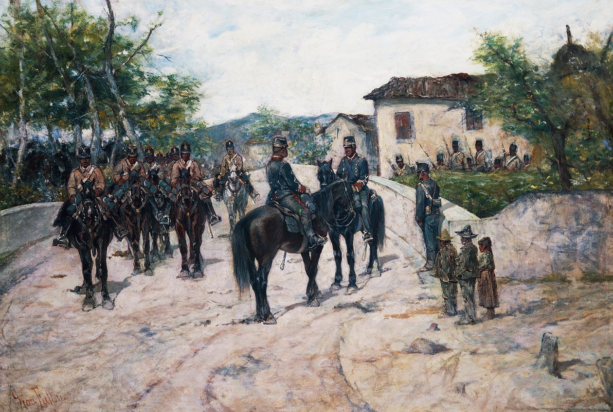 Lovasállomás, kb 1890, Giovanni Fattori, olaj, vászon, 55x80 cm alkotó: Giovanni Fattori