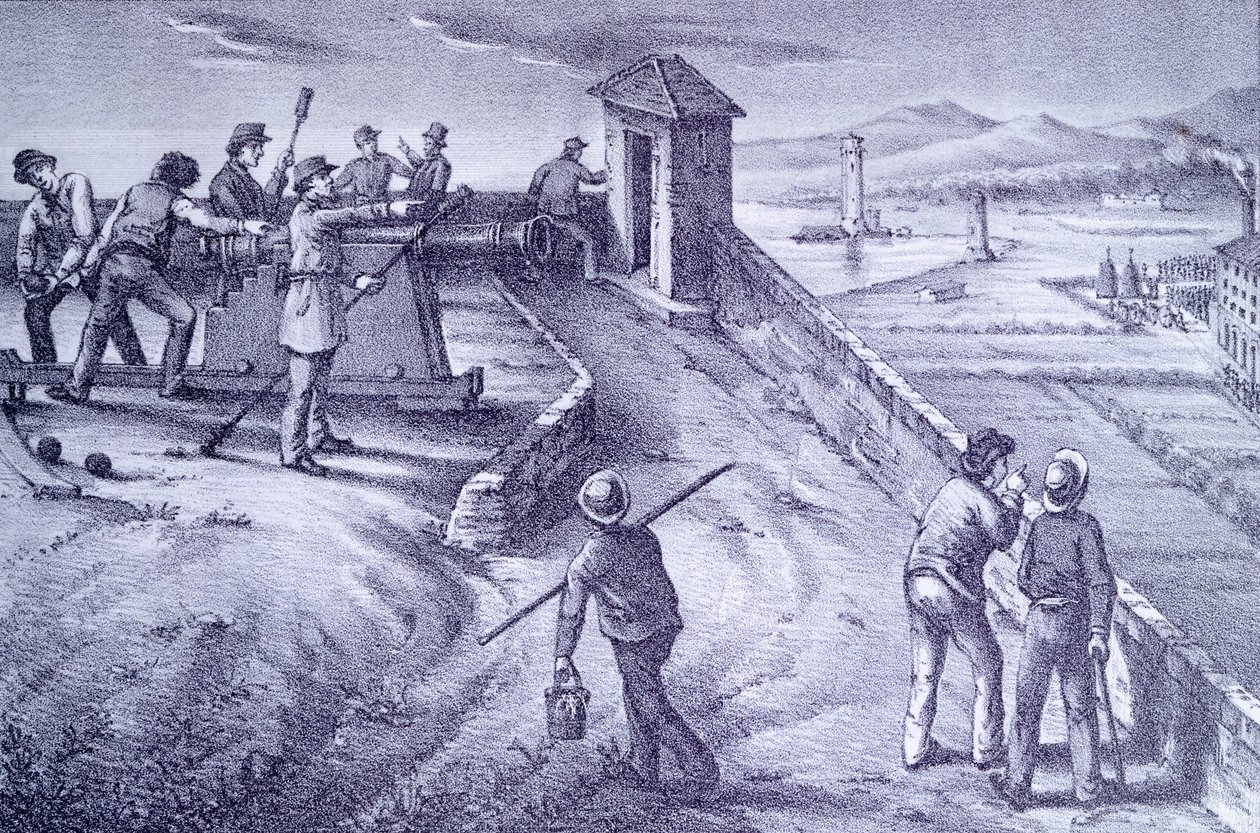 Livorno védelme a San Pietro erődből, Giovanni Fattori (1825-1908), metszet alkotó: Giovanni Fattori
