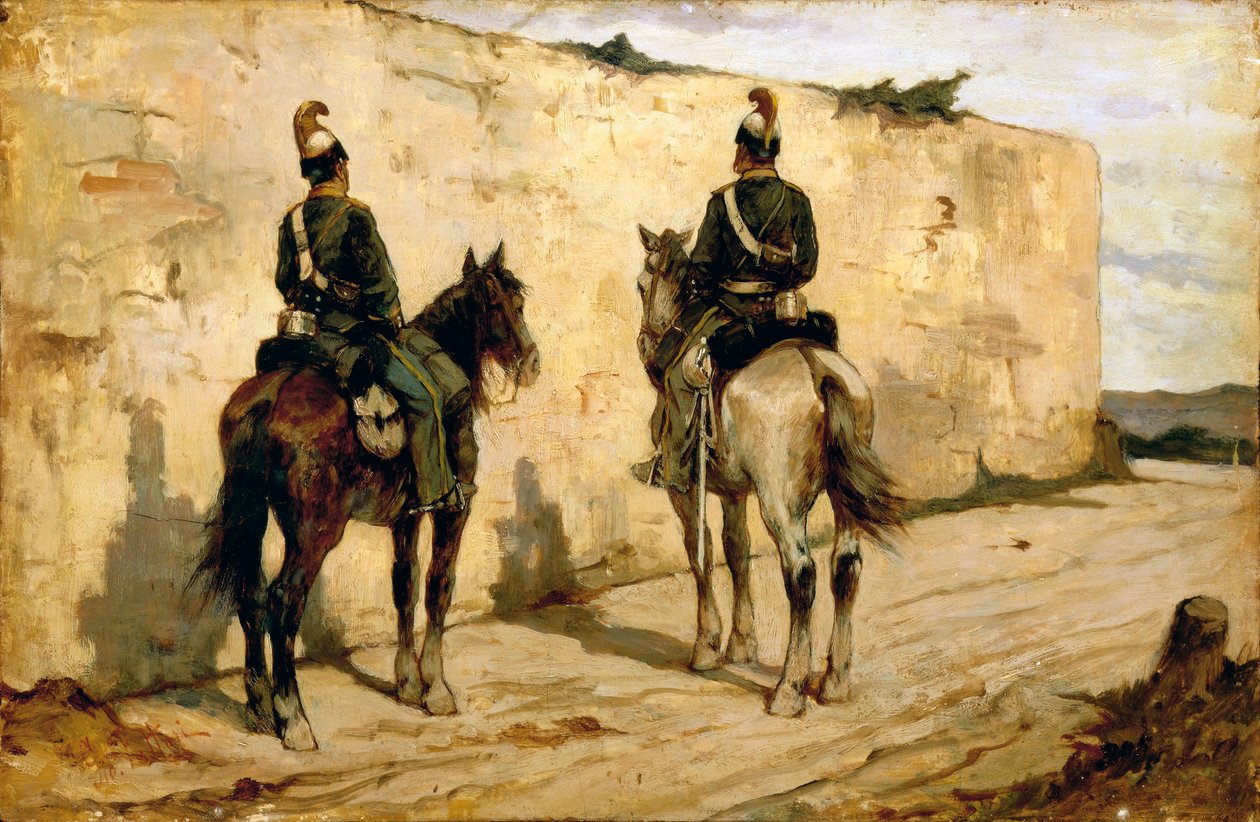 Olaszország, Biella, könnyűlovasok festménye alkotó: Giovanni Fattori