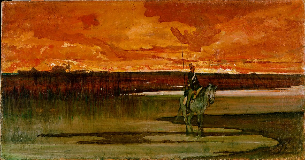 Őr a folyón Az őr a folyón. Giovanni Fattori (1825-1908) festménye 1885-1890 V. 27x57 cm Firenze, Galleria d