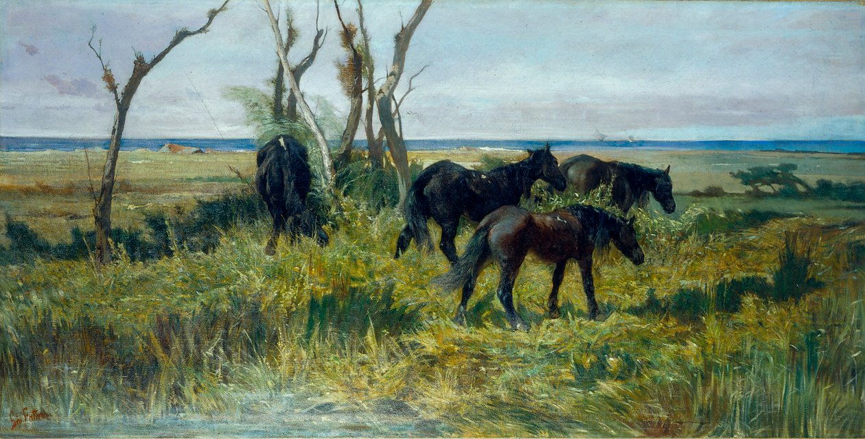 Maremmai legelő. Legelésző lovak, 1872 körül (olaj, vászon) alkotó: Giovanni Fattori