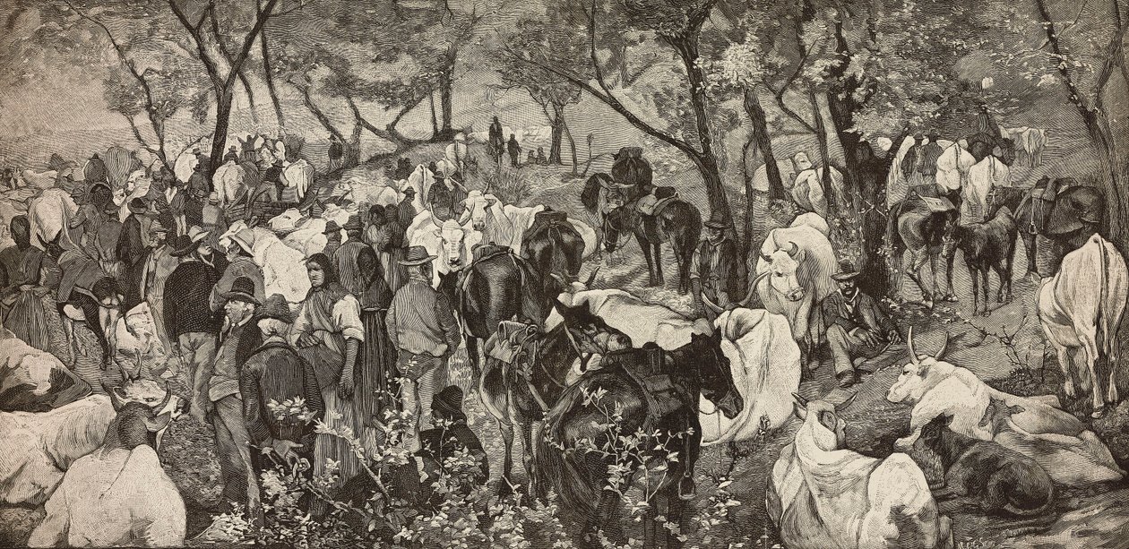 Piac a toszkán Appenninekben, metszet Giovanni Fattori (1825-1908) festményéről, a L