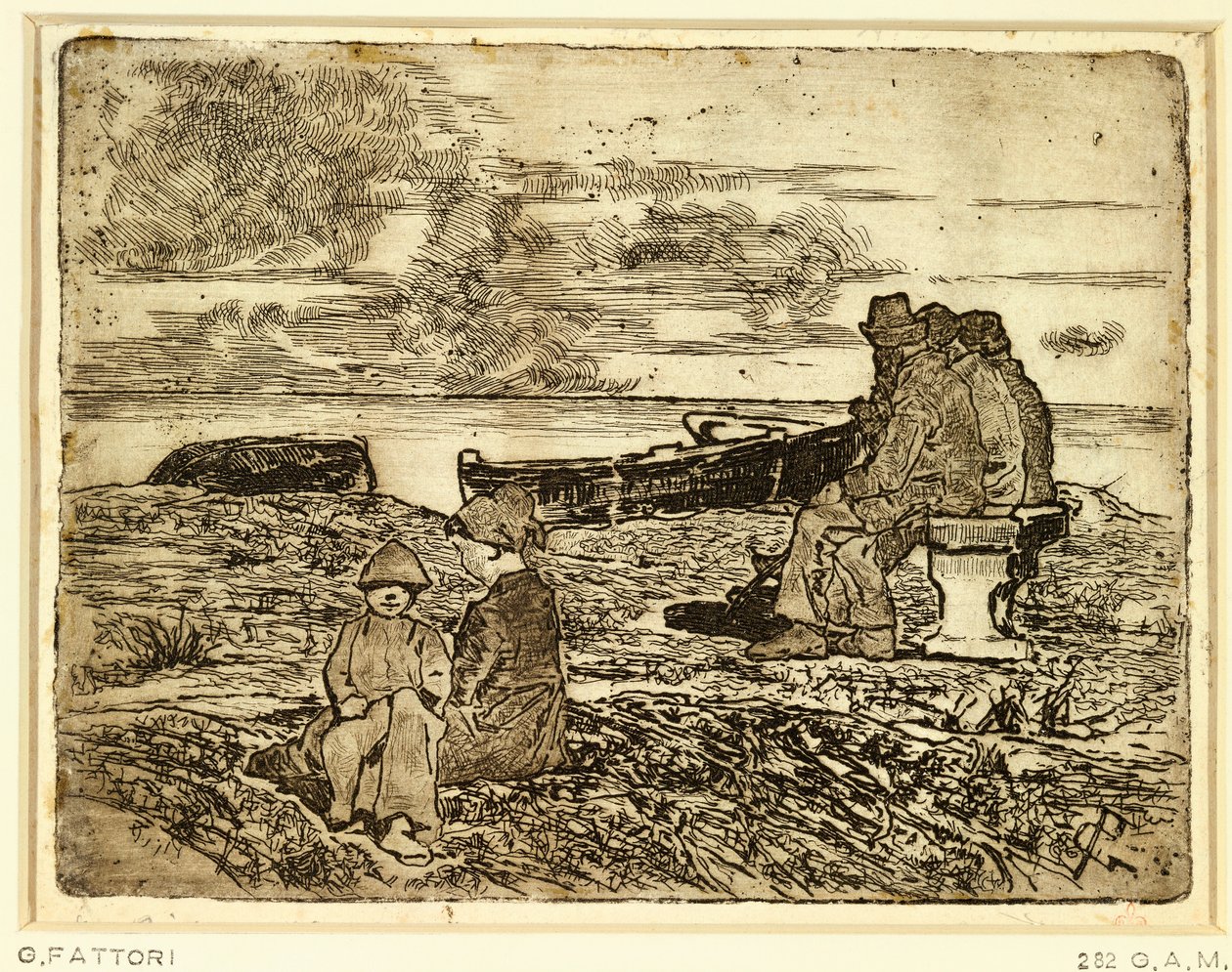 Pihenő tengerészek: Giovanni Fattori (1825-1908), rézkarc alkotó: Giovanni Fattori