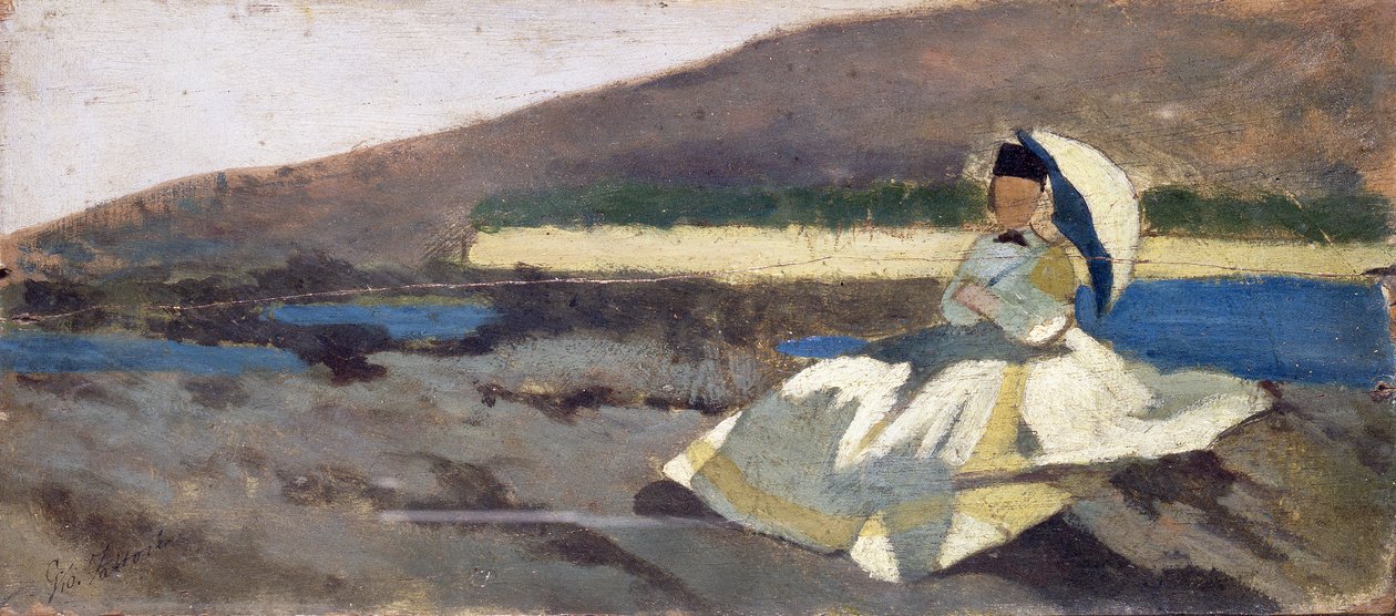 Ülő hölgy tájban alkotó: Giovanni Fattori