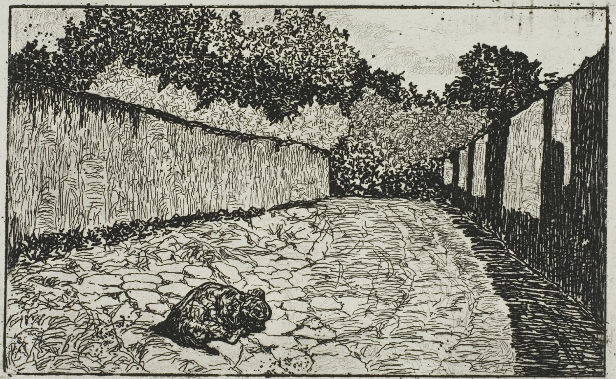Kis utca Firenze külvárosában a kiskutyával alkotó: Giovanni Fattori
