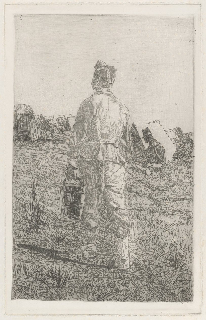 Vödörrel rendelkező katona, hátulról nézve (Soldato di spalle con secchio) alkotó: Giovanni Fattori