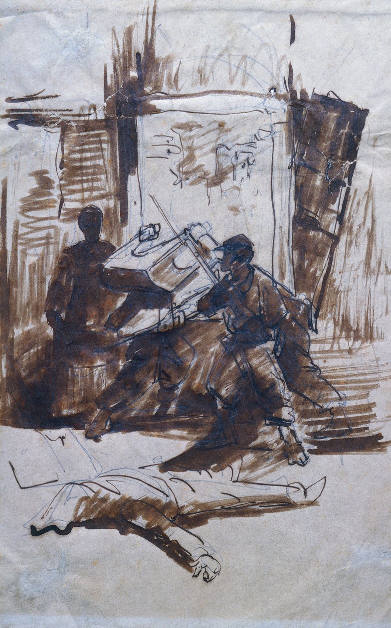 Katonák akcióban egy házban alkotó: Giovanni Fattori