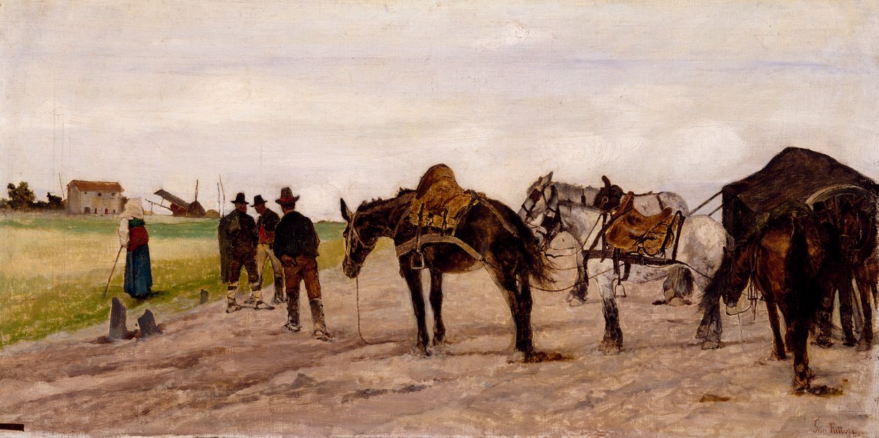 Kocsi és parasztok a római vidéken, Giovanni Fattori alkotó: Giovanni Fattori