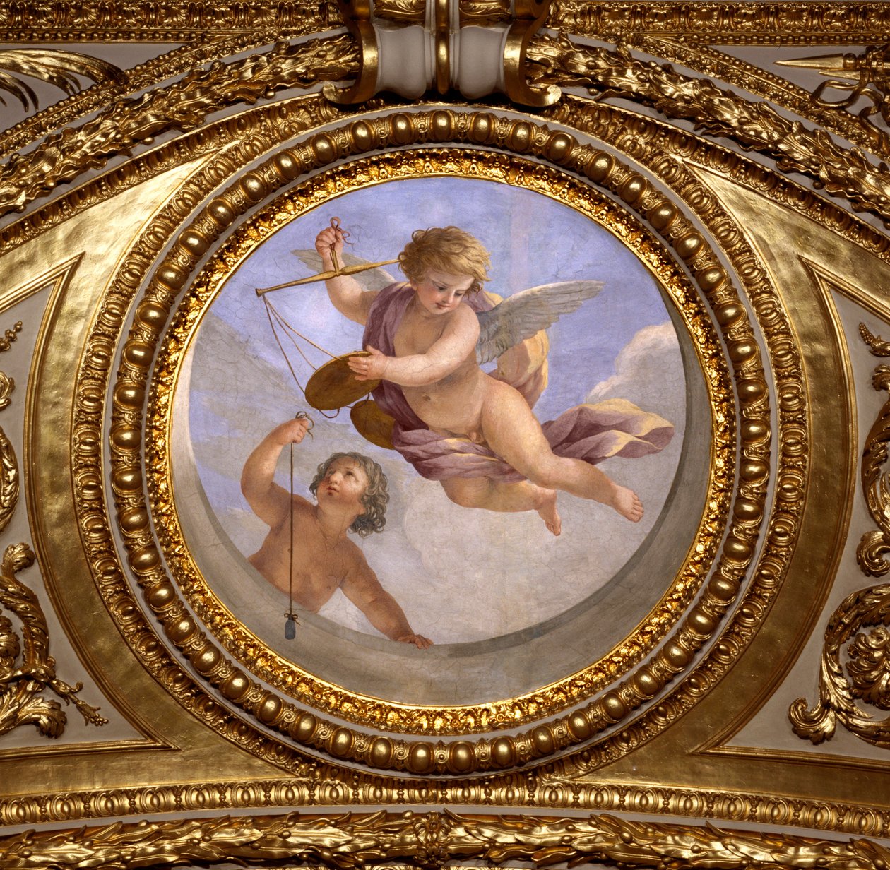 Az igazságosság szeretete. Giovanni Romanelli (1601-1662) festménye Anna osztrák királyné (1601-1666) nyári apartmanjainak hálószobája, Antonine Hall mennyezetét díszíti. 1655-1658 körül. Párizs, Louvre Múzeum. alkotó: Giovanni Francesco Romanelli