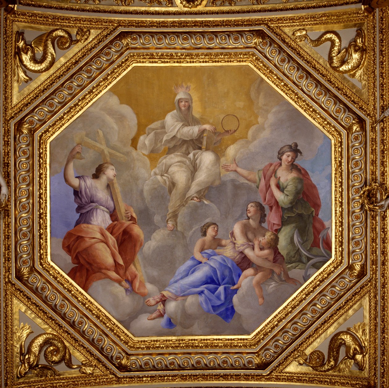 Vallás és teológiai erények (Hit, Szeretet, Esperance). Giovanni Romanelli (1601-1662) festménye Anna osztrák királyné (1601-1666) nyári apartmanjainak hálószobája, Antonine Hall mennyezetét díszíti. 1655-1658 körül. Párizs, Louvre Mus alkotó: Giovanni Francesco Romanelli