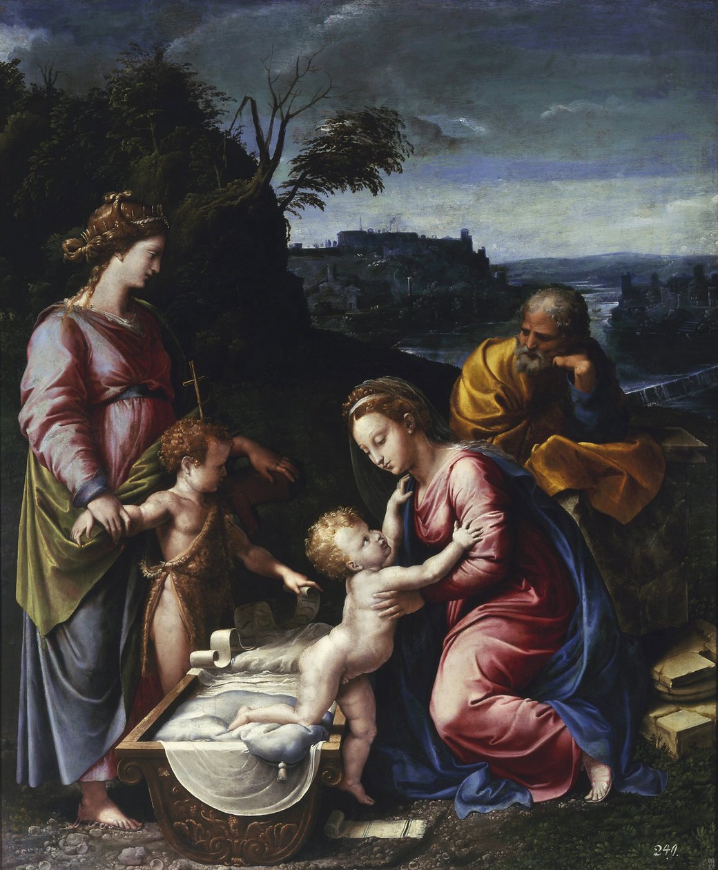 A Szent Család a fiatal Keresztelő Jánossal és Szent Katalin par Pennivel, Gianfrancesco (1496-1528). Olaj, fa, méret: 115,5x95, kb. 1525, Muzeum Narodowe, Varsó alkotó: Giovanni Francesco (c.1488 1528) Penni