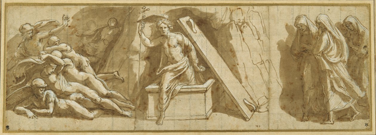 A feltámadás (toll és barna tinta, fehér testfesték, papír) alkotó: Giovanni Francesco (c.1488 1528) Penni