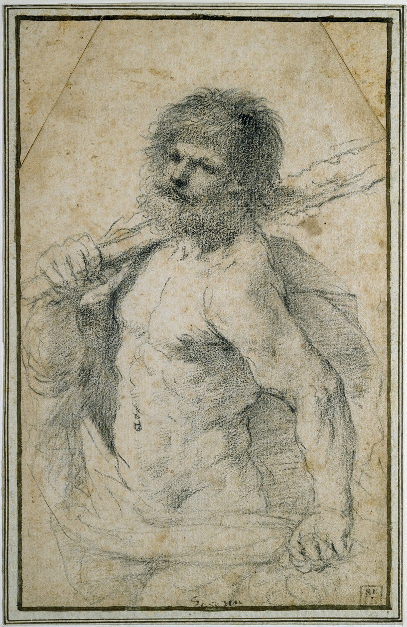 Hercules, 1555 - 1666 (fekete kréta törtfehér papírra) alkotó: Giovanni Francesco Barbieri