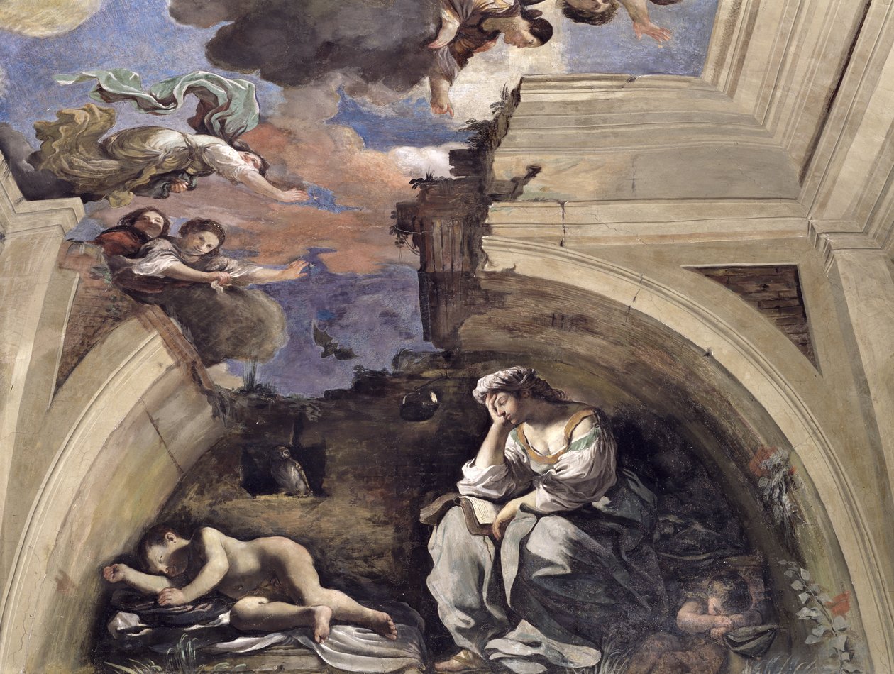 A Sala di Aurora Hajnal terme egy éjszaka allegóriájának részlete, 1621-es tempera a panelen alkotó: Giovanni Francesco Barbieri