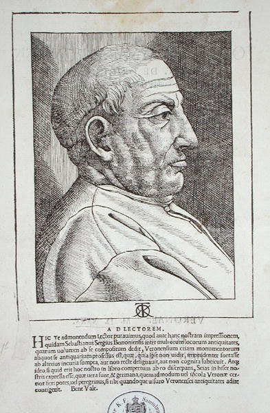 A szerző portréja, Torello Sarayna "De Origine et Amplitudine Civitatis Veronae..." című művéből, kiadó Verona alkotó: Giovanni Francesco Caroto