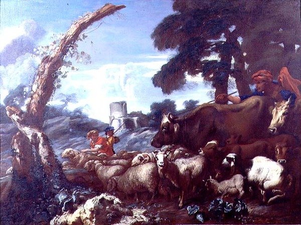 Gazdálkodók szarvasmarhákkal és juhokkal alkotó: Giovanni Francesco Castiglione